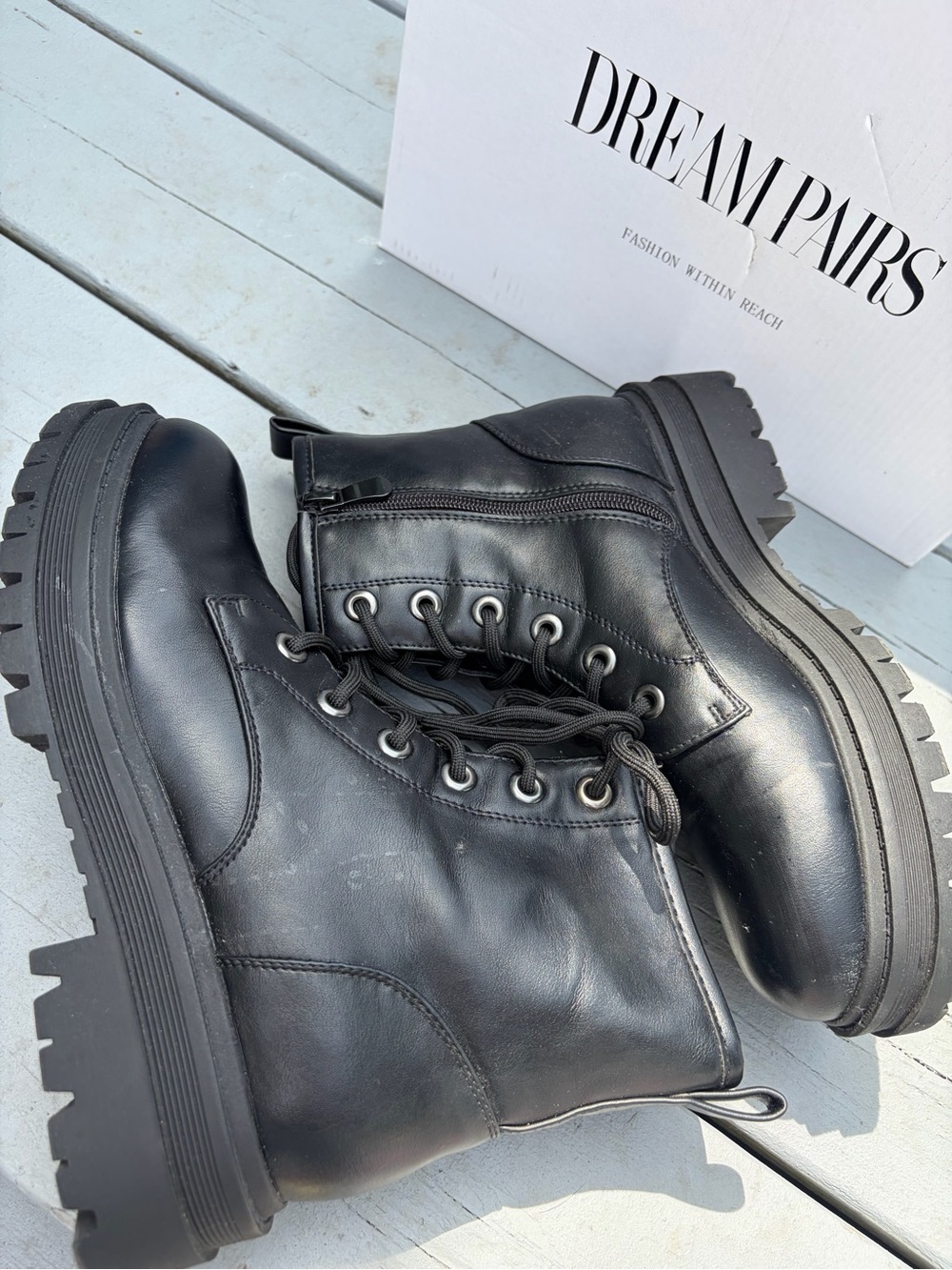 Dream Pairs Black Lace-Up Platform Combat Boots